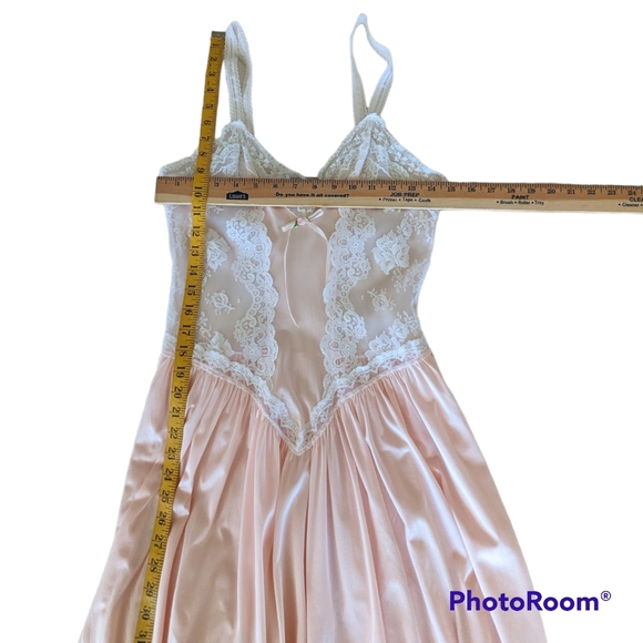 Vintage Diane Von Furstenberg Lingerie Medium Pink Nylon Lace Nightgown Midi - Picture 8 of 14